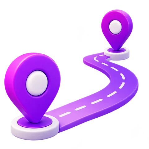 Ruta violeta entre dos ubicaciones del mapa