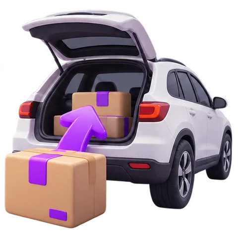 Paquete saliendo hacia el baúl de una camioneta